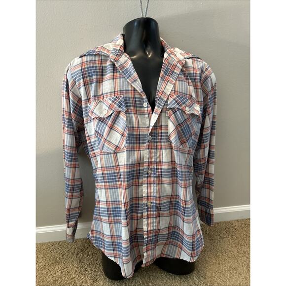 Vintage Levis Shirt Mens Large Blue Heavy Cotton Flannel Plaid 90s - Picture 1 of 9